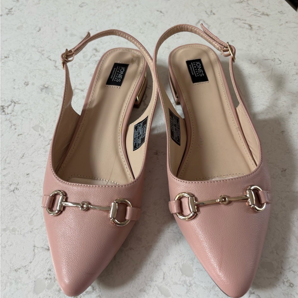 Jones New York Blush Pink Leather Slingback Loafers with Gold Bit